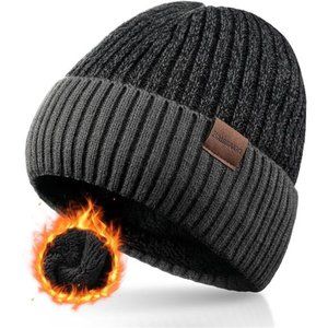 Winter Beanie Hat for Men: Warm Thick Knit Beanie Winter Thermal Skull Cap with